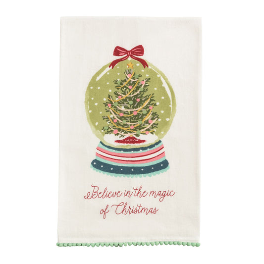 Snow Globe Pom Trim Christmas Towel