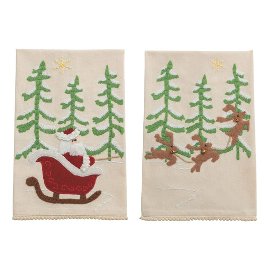 Santa Sleigh Applique Towel Set