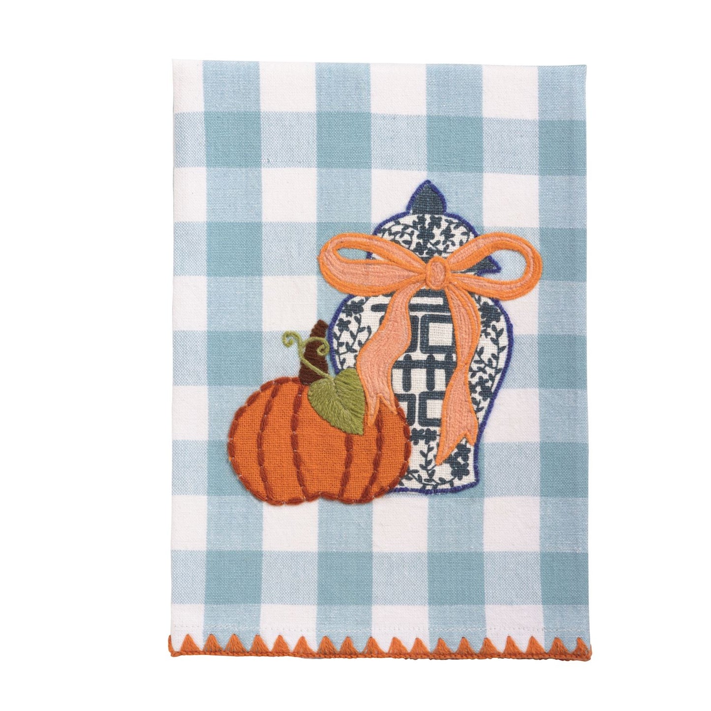 Gingham Pumpkin Applique Topiary Towel
