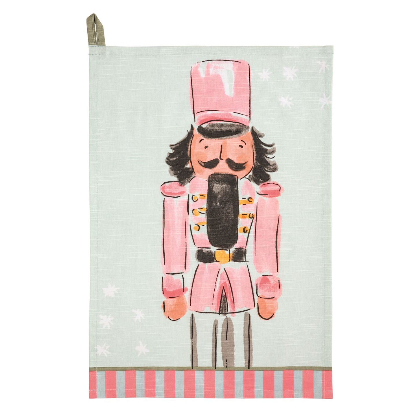 Pink Nutcracker Stripe Hem Printed Towel
