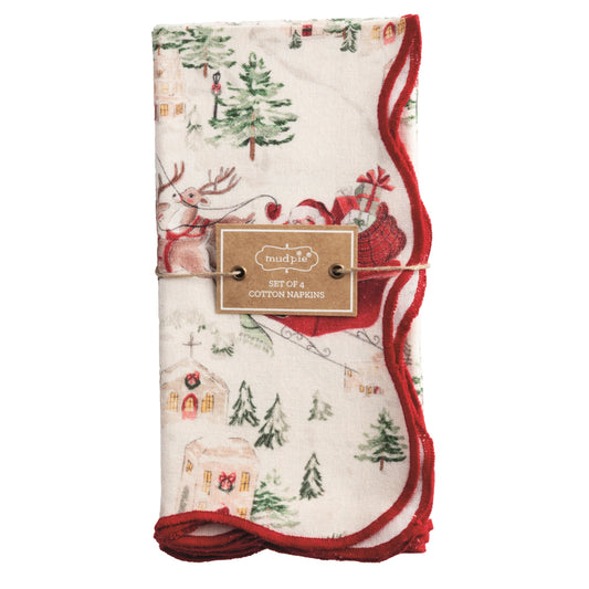 Santa Scene Scallop Napkin Set