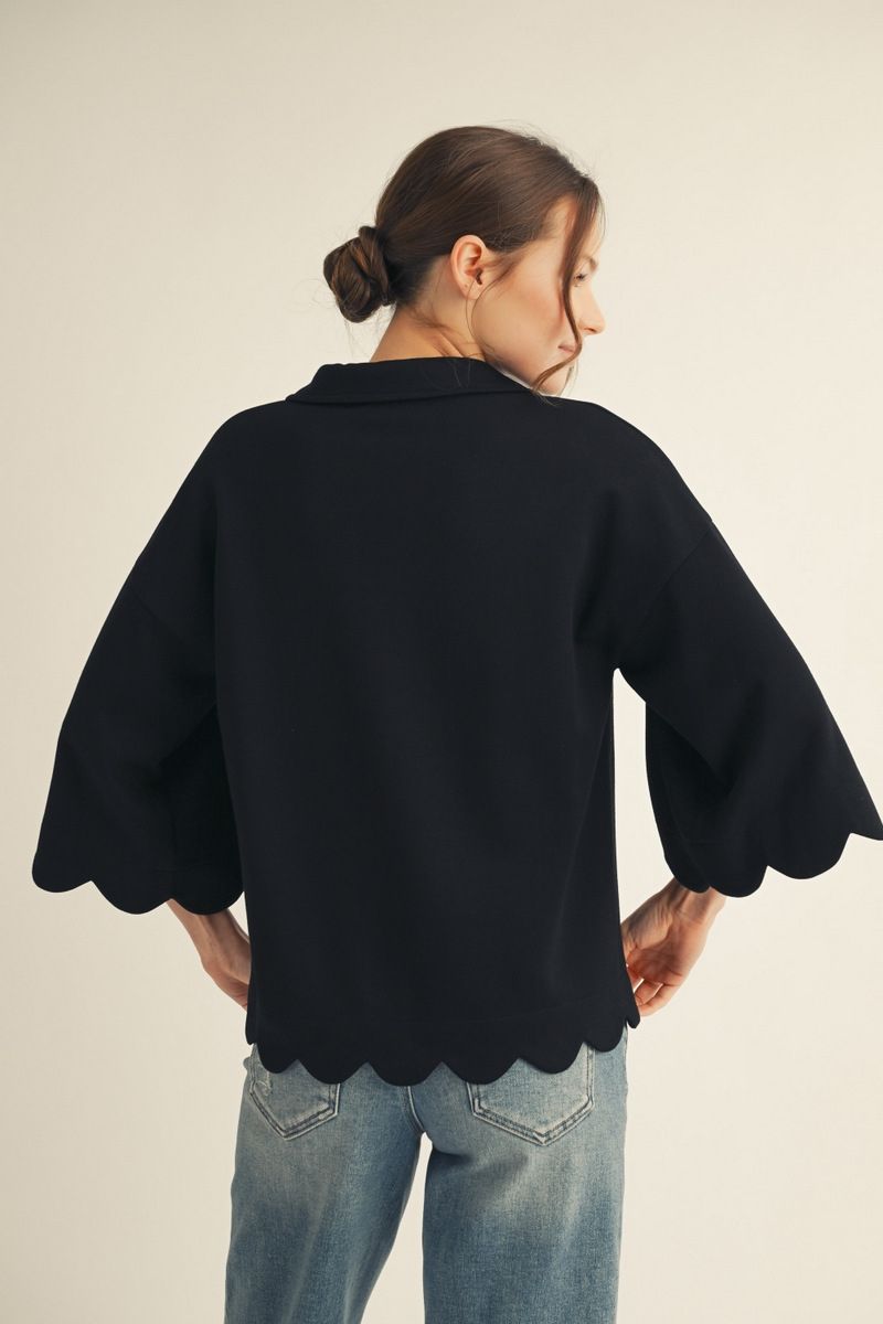 Scalloped Edge V Neck Top