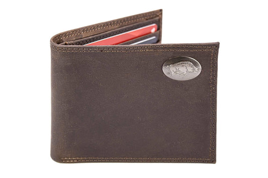 Arkansas Razorbacks Men's Collegiate Bifold Leather Wallet.: Crazyhorse Brown