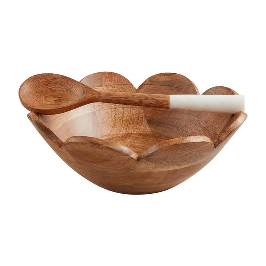 Scallop Wooden Bowl & Spoon Set