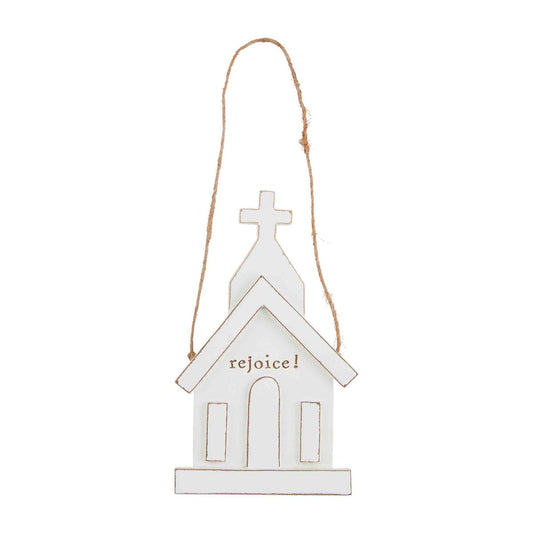 Rejoice White Church Ornament