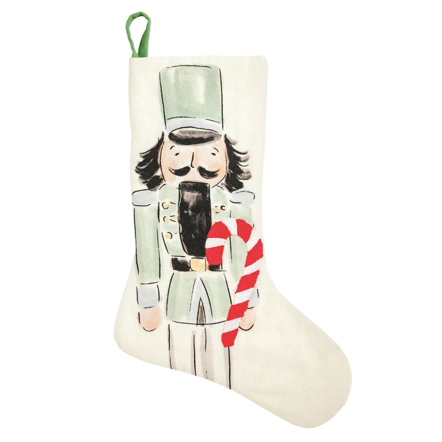 Green Nutcracker Embroidered Stocking