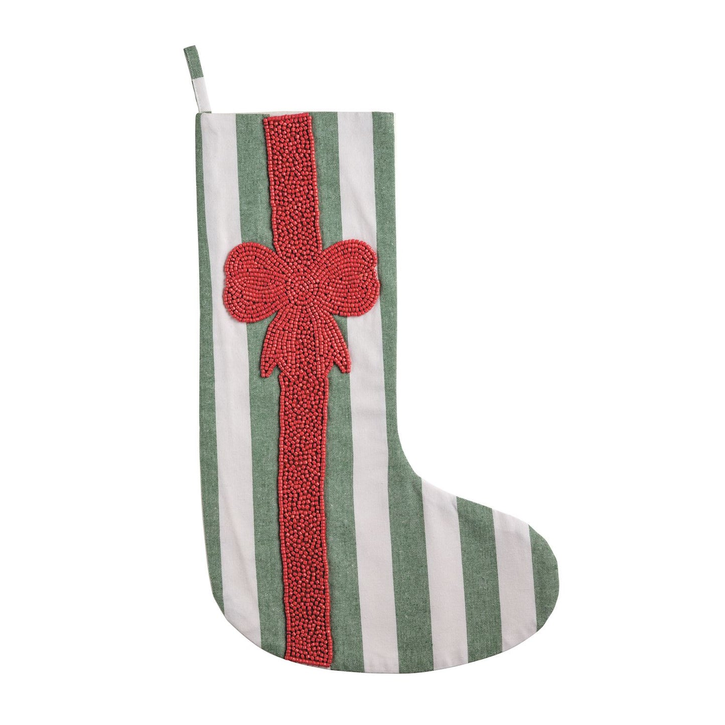 Red Base White Bow Beaded Stocking