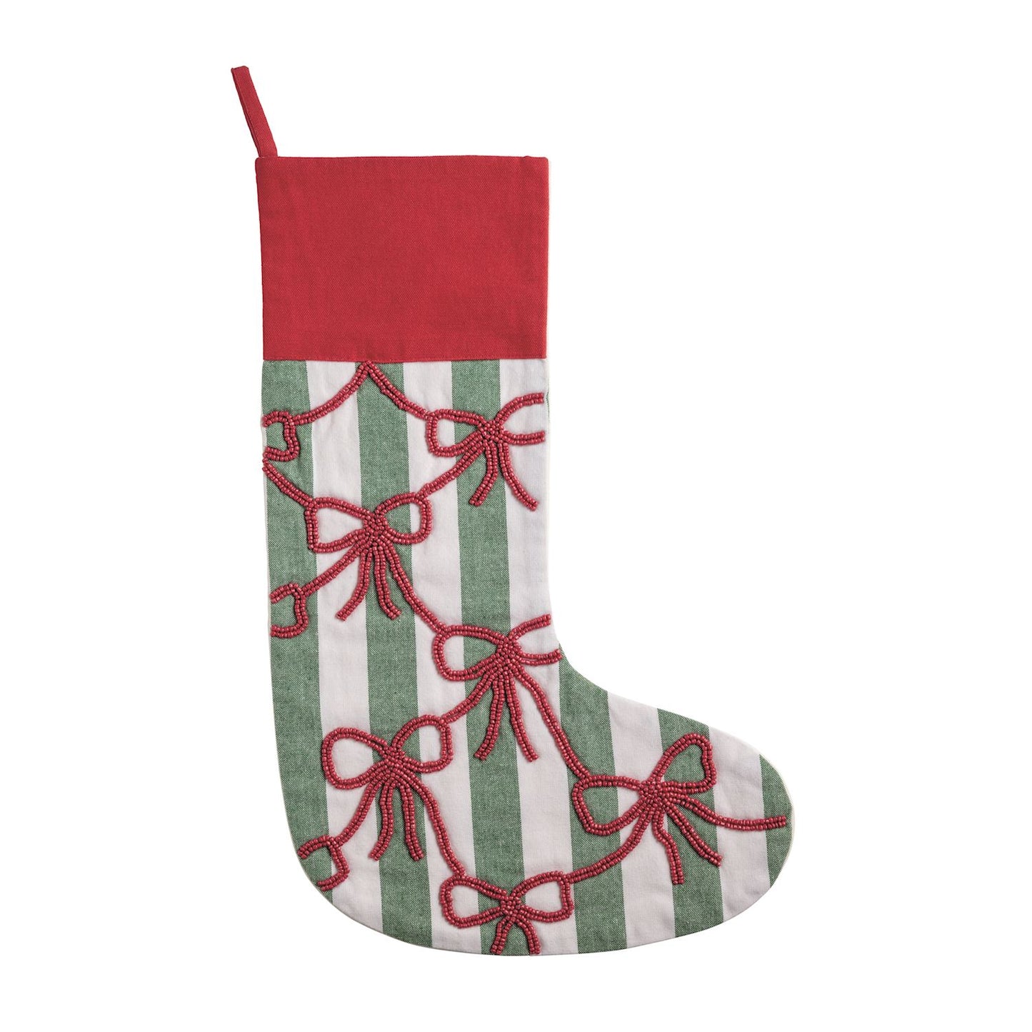 Red Base White Bow Beaded Stocking
