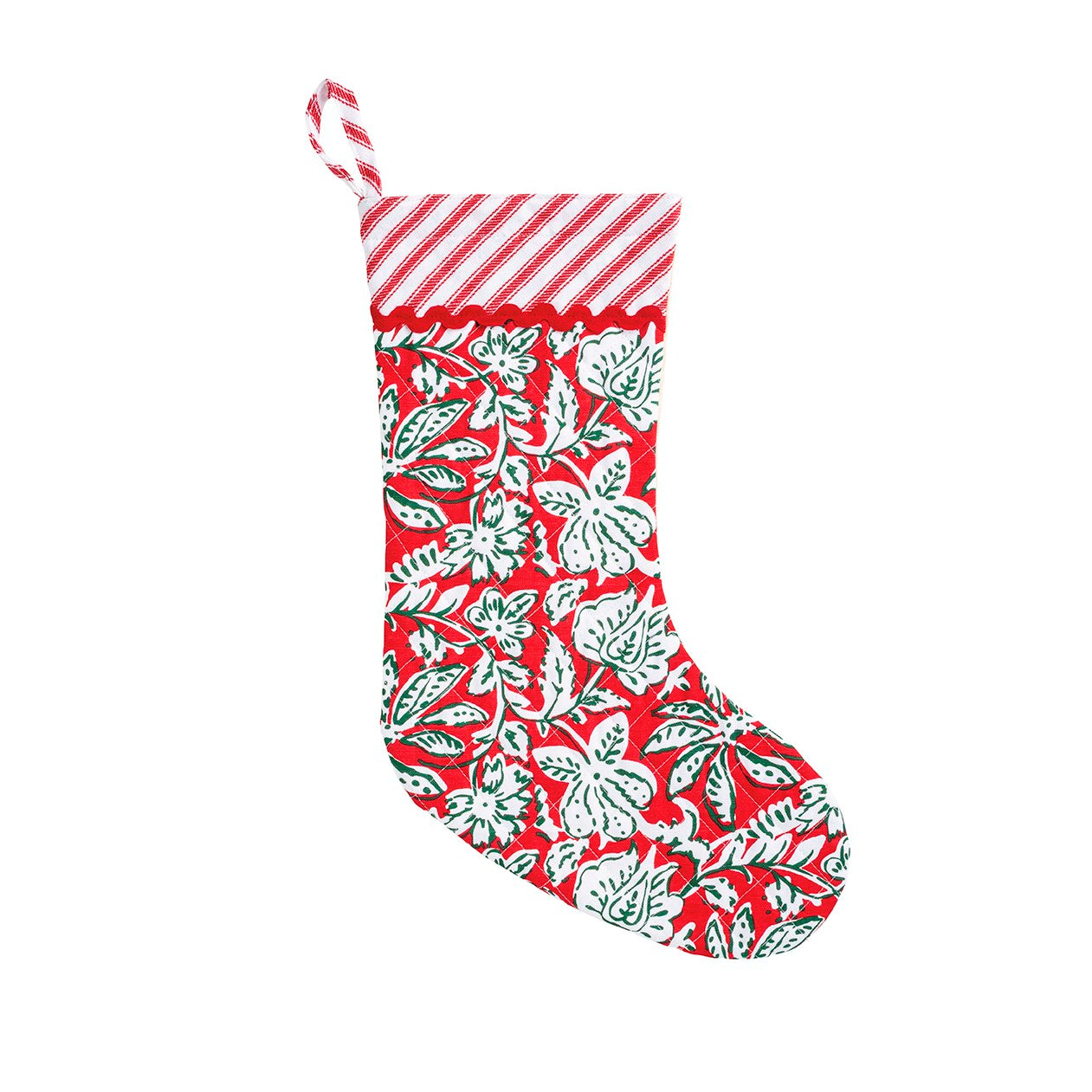 Floral Christmas Block Print Stocking