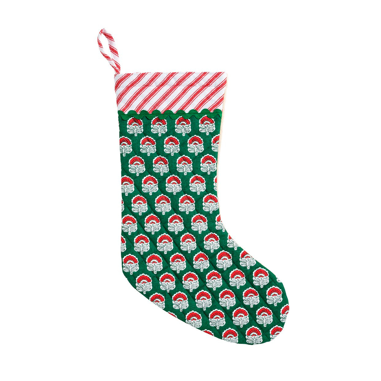 Green Christmas Block Print Stocking