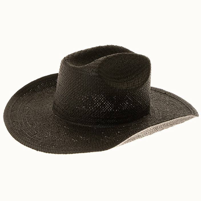 Handmade Western Smooth Toyo Straw Cowboy Hat, Adjustable: Black