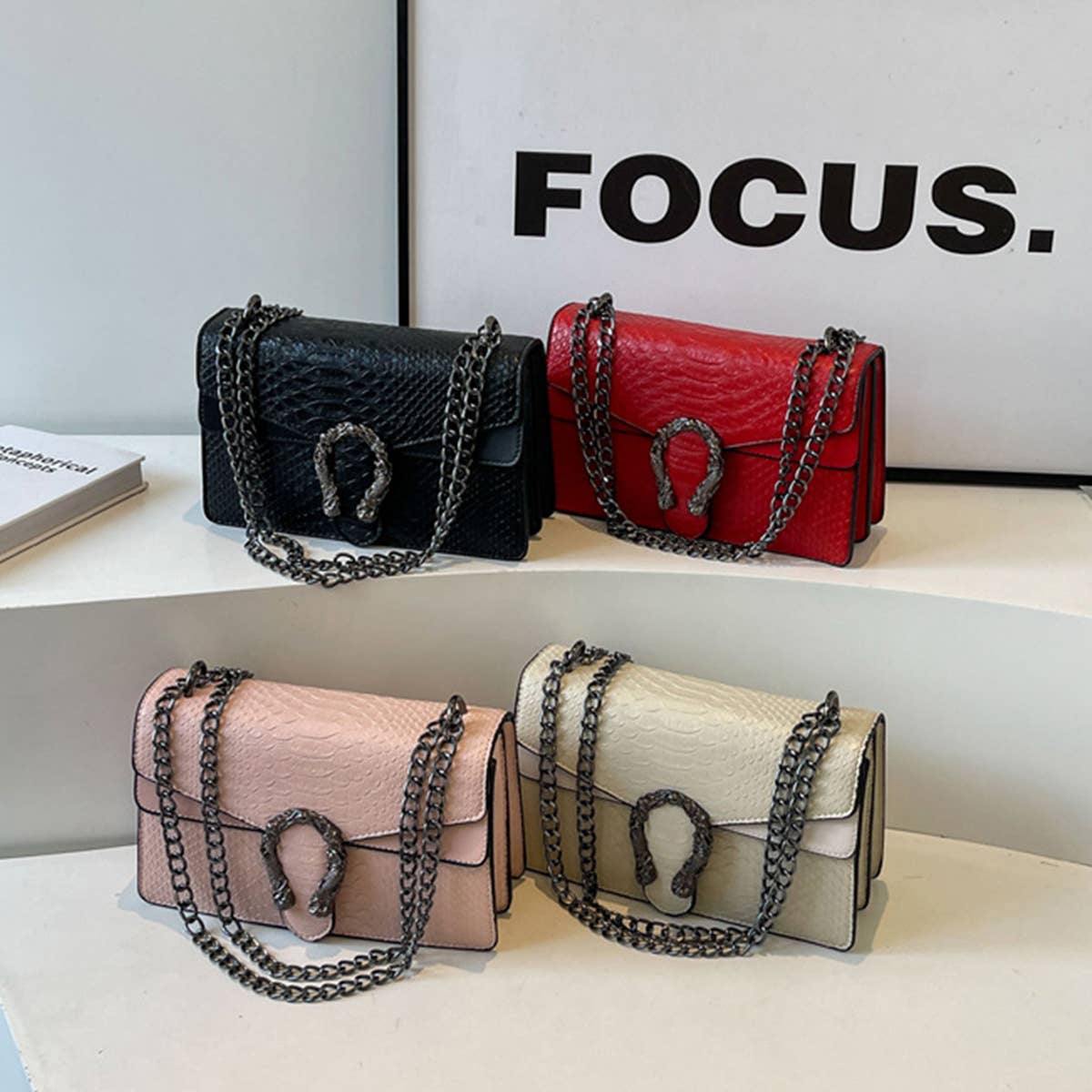 Crossbody Square Bag with Chain in Red