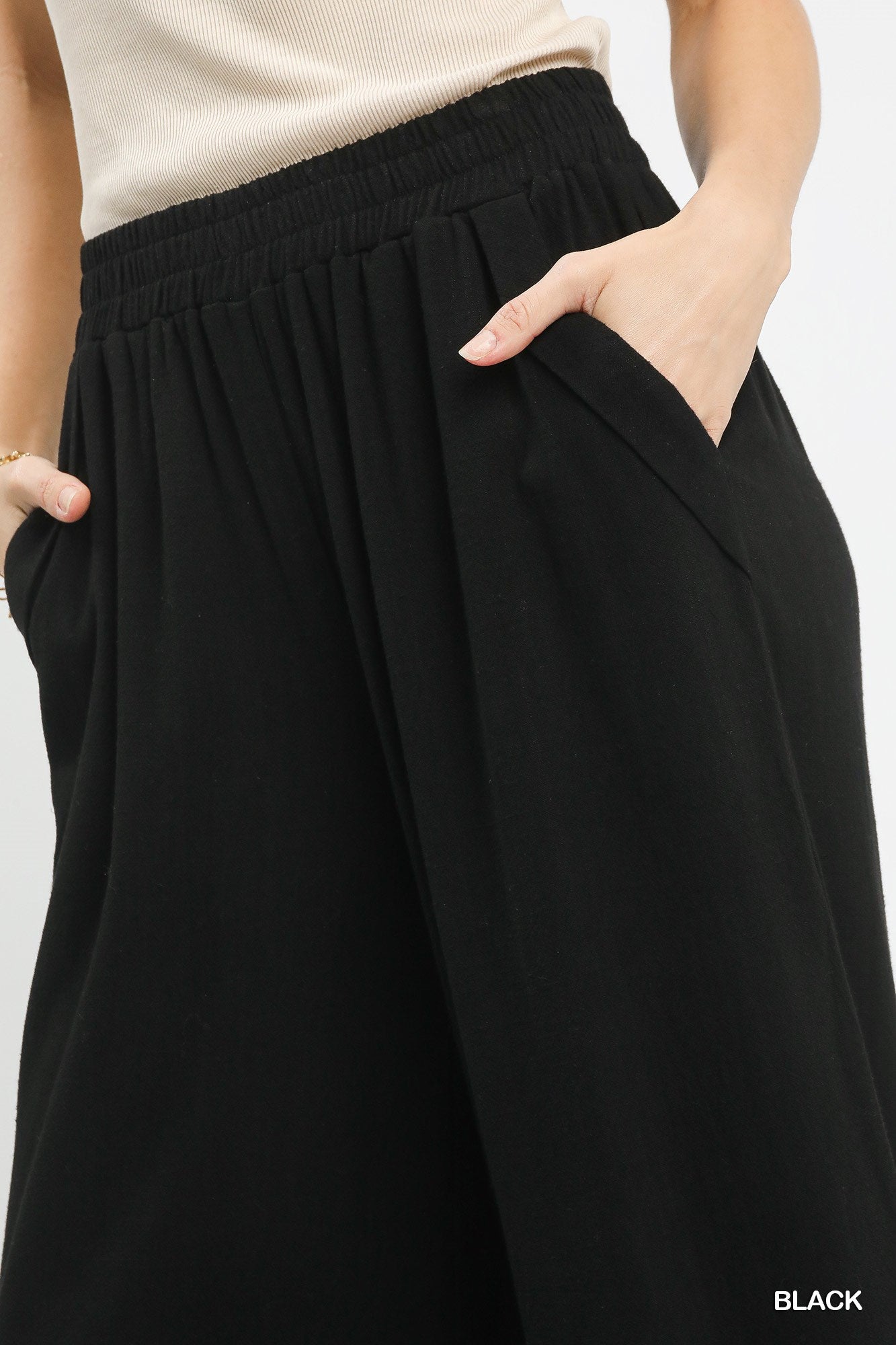 Scalloped Linen Pants Black