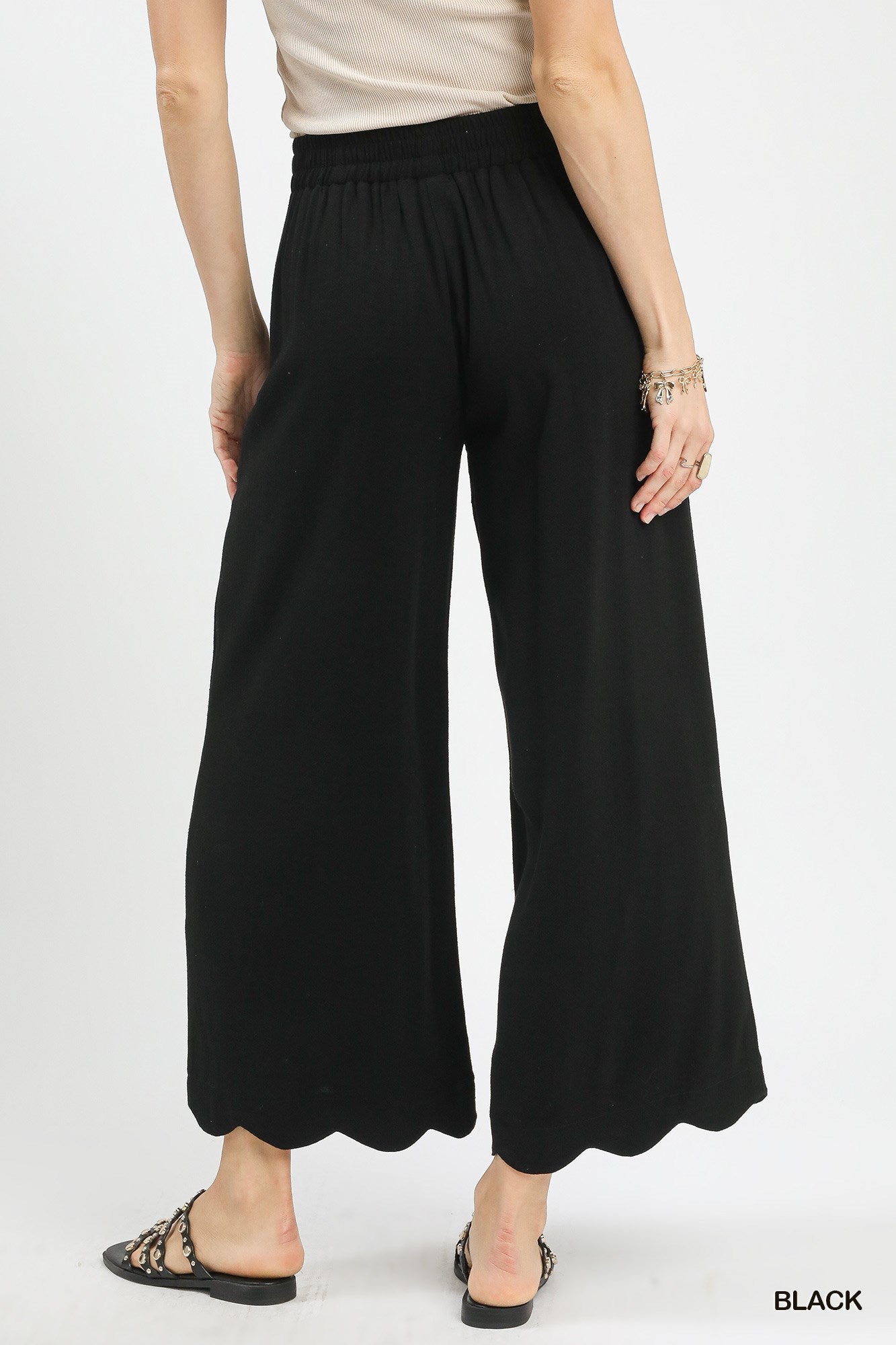 Scalloped Linen Pants Black