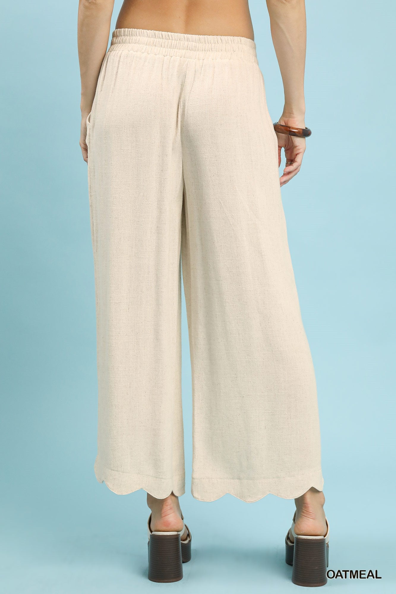 Scalloped Linen Pants Oatmeal