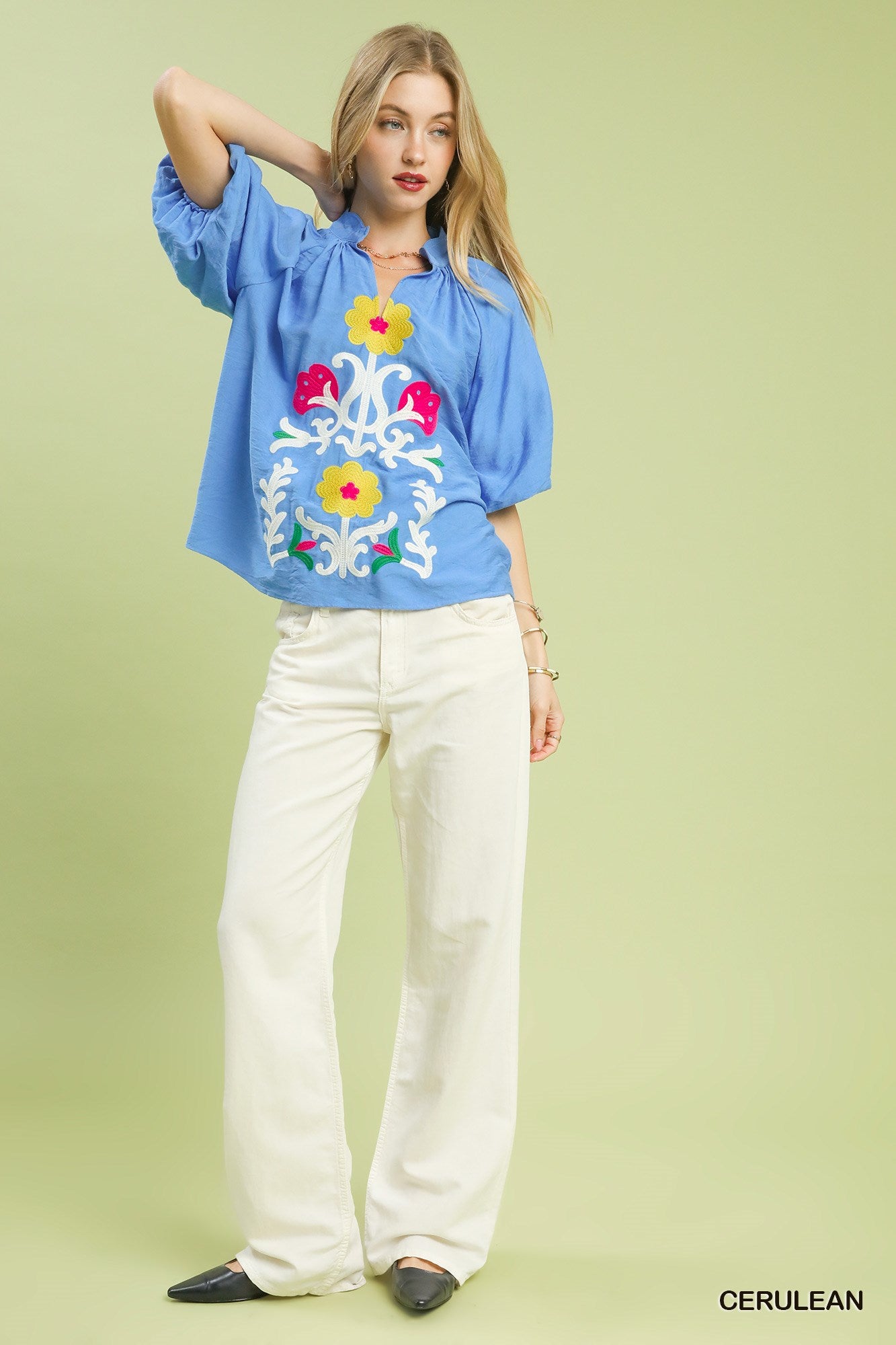 Cerulean Embroidered Boho Top