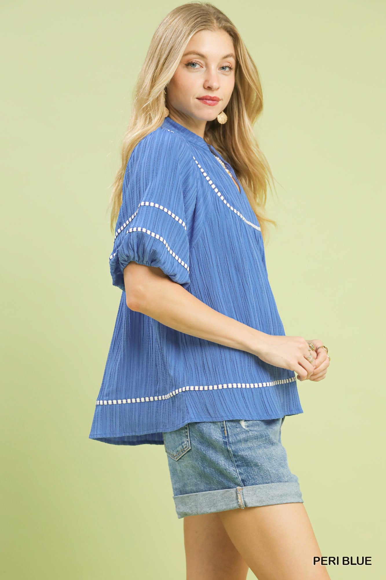 Mandarin Collar Top Peri Blue