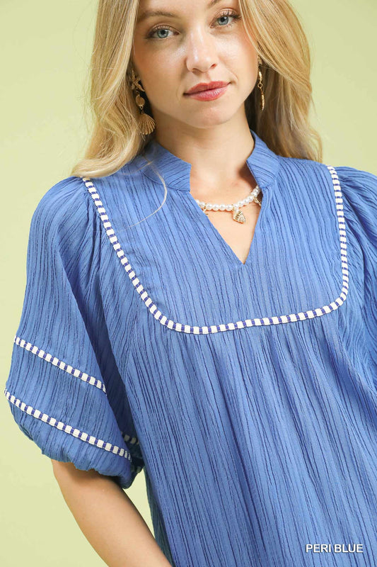 Mandarin Collar Top Peri Blue
