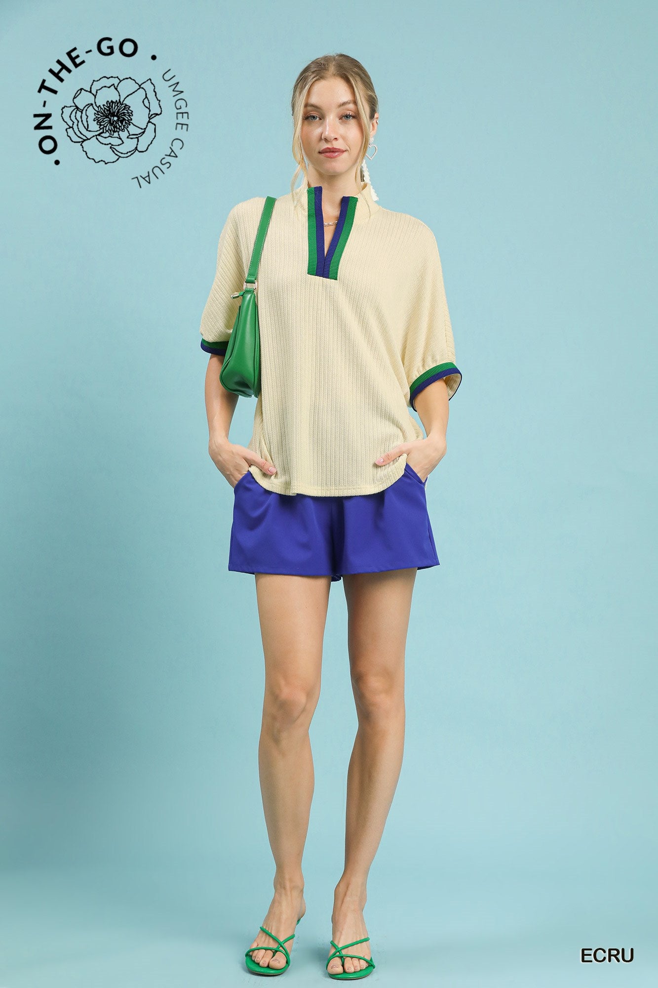 Slit Neck Textured Top Cream