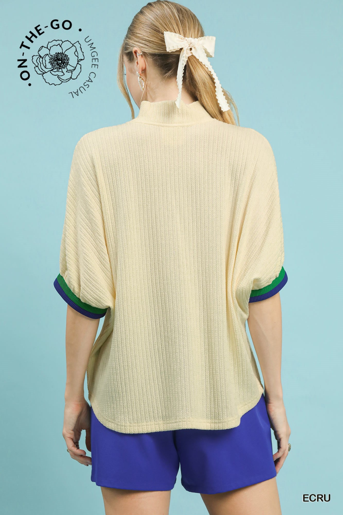 Slit Neck Textured Top Cream
