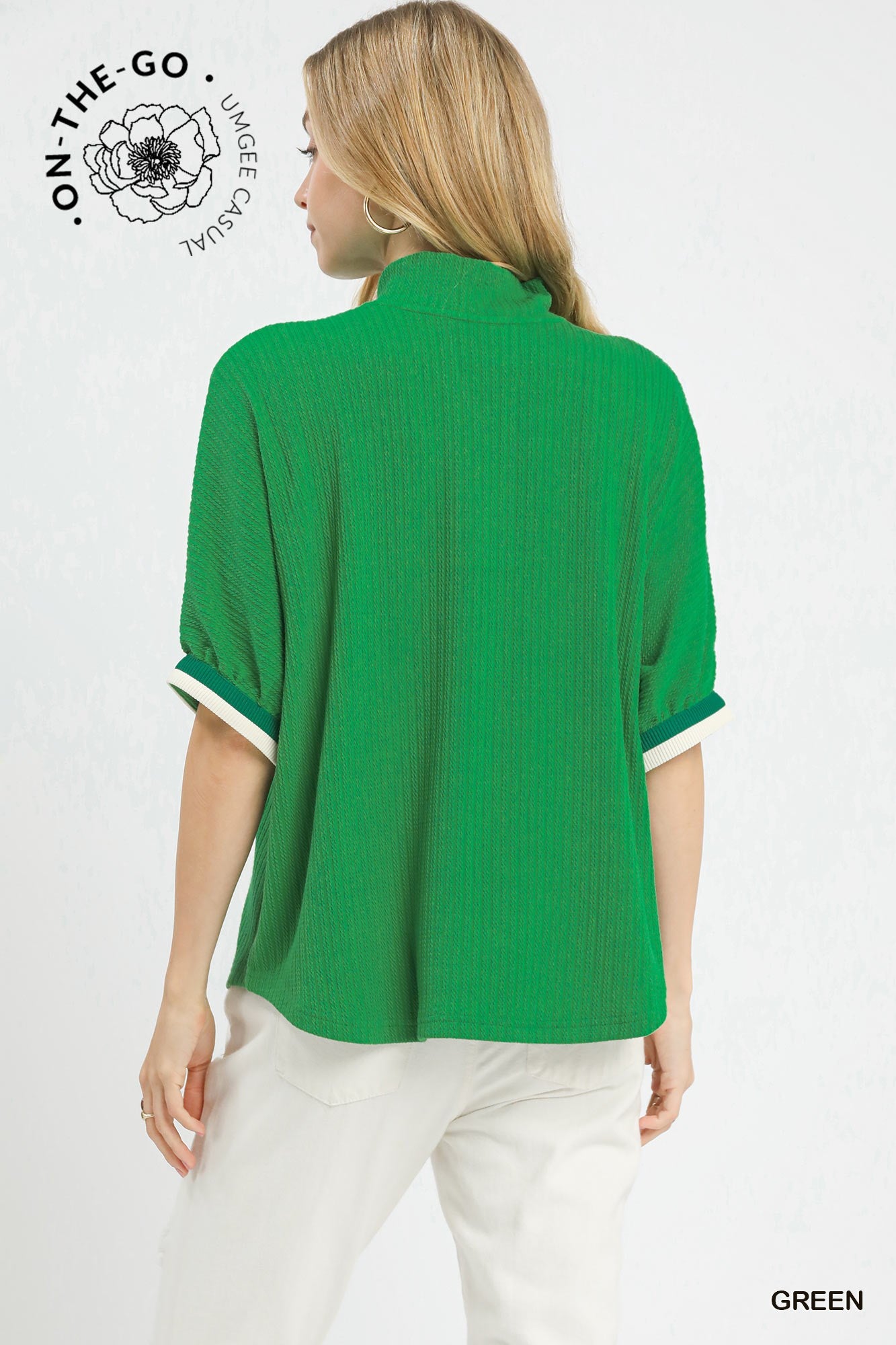 Slit Neck Textured Top Green