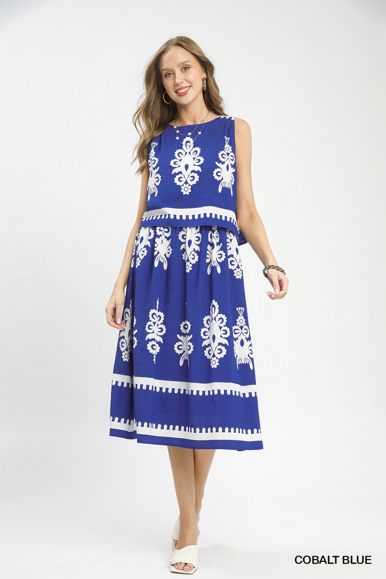 Royal Print Tiered Midi Dress