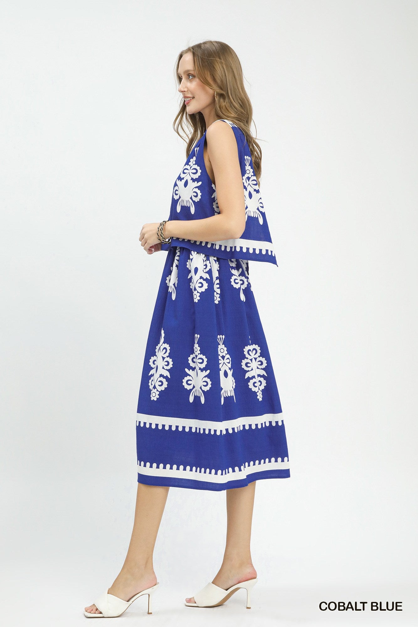 Royal Print Tiered Midi Dress