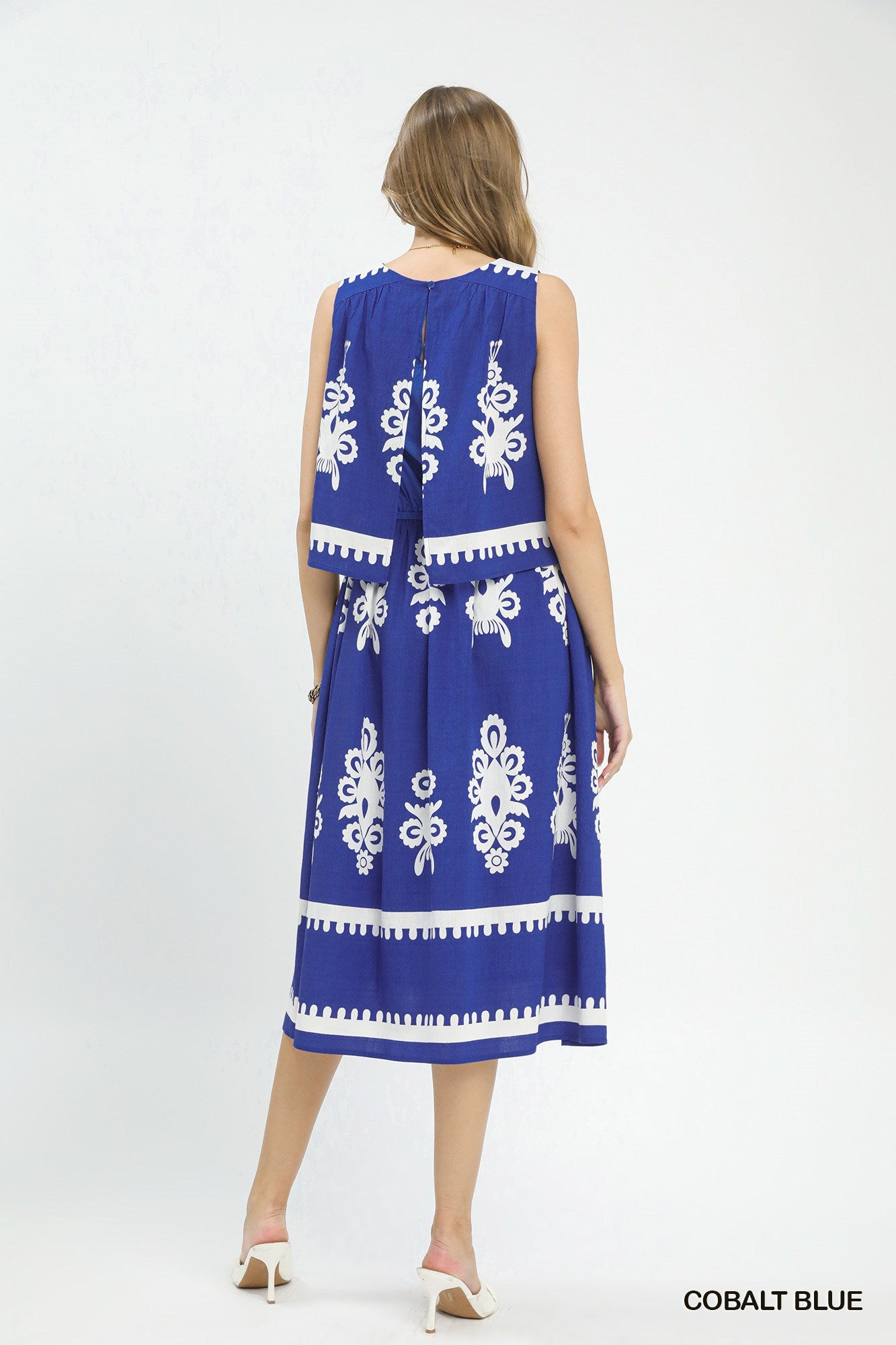 Royal Print Tiered Midi Dress