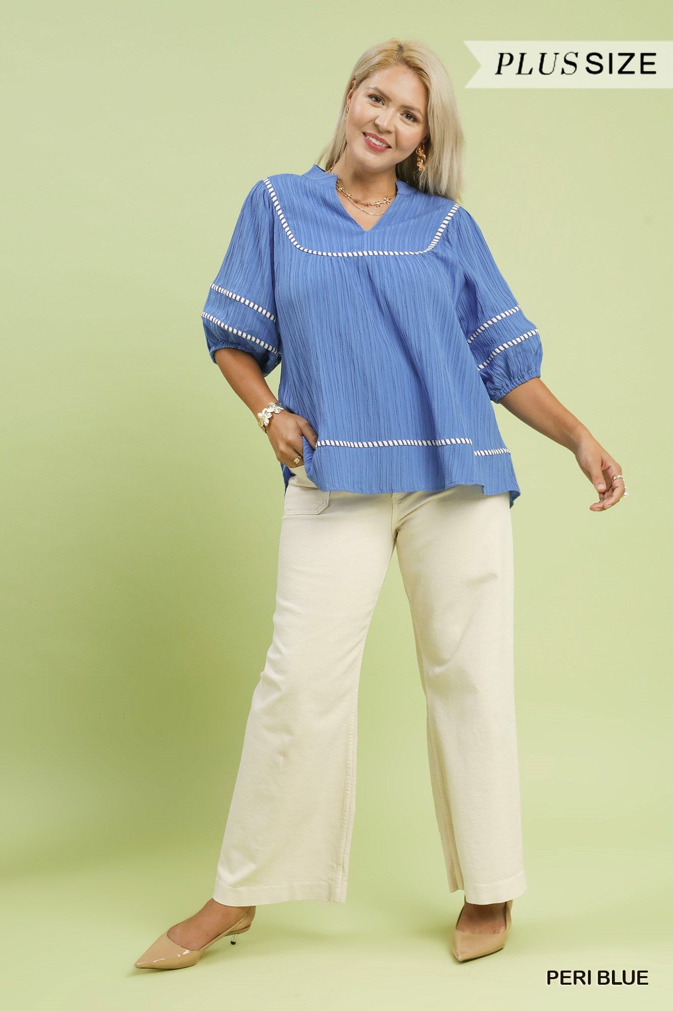 Mandarin Collar Top Peri Blue