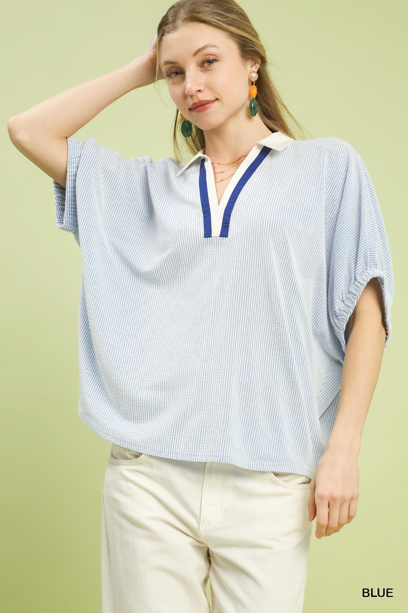 V-Neck Open Point Collared Top