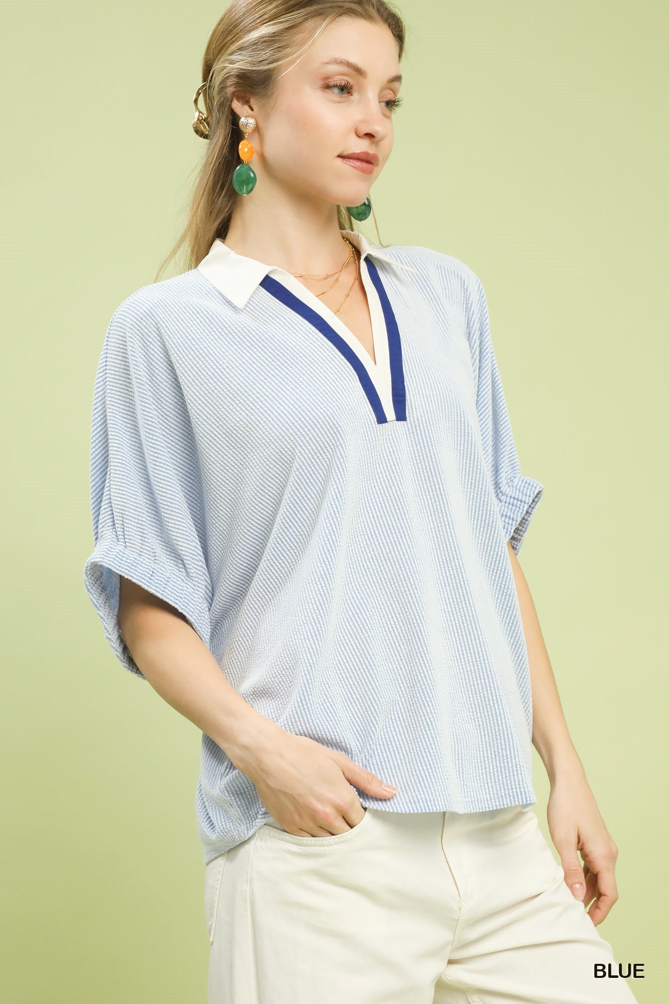 V-Neck Open Point Collared Top