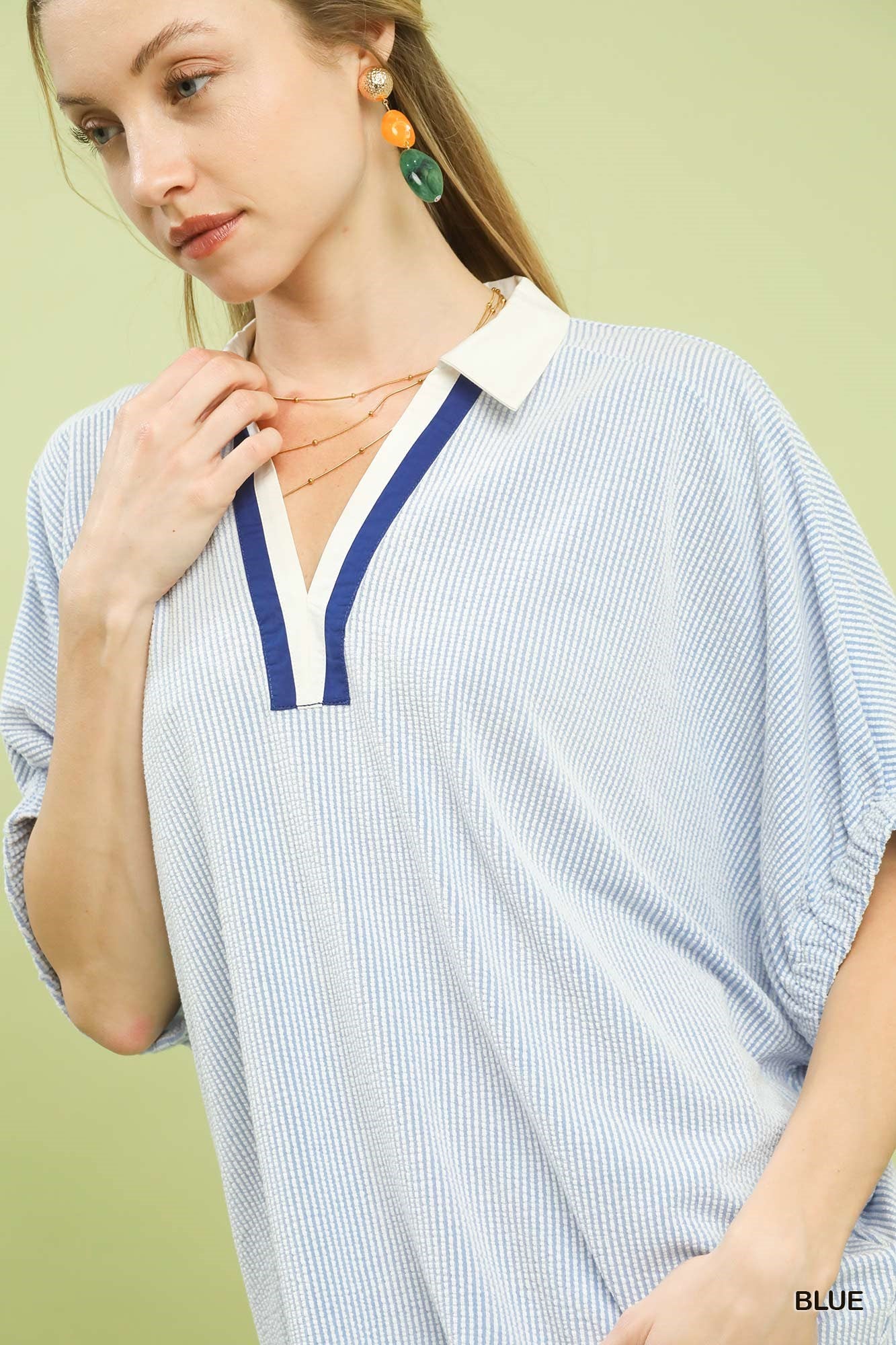 V-Neck Open Point Collared Top