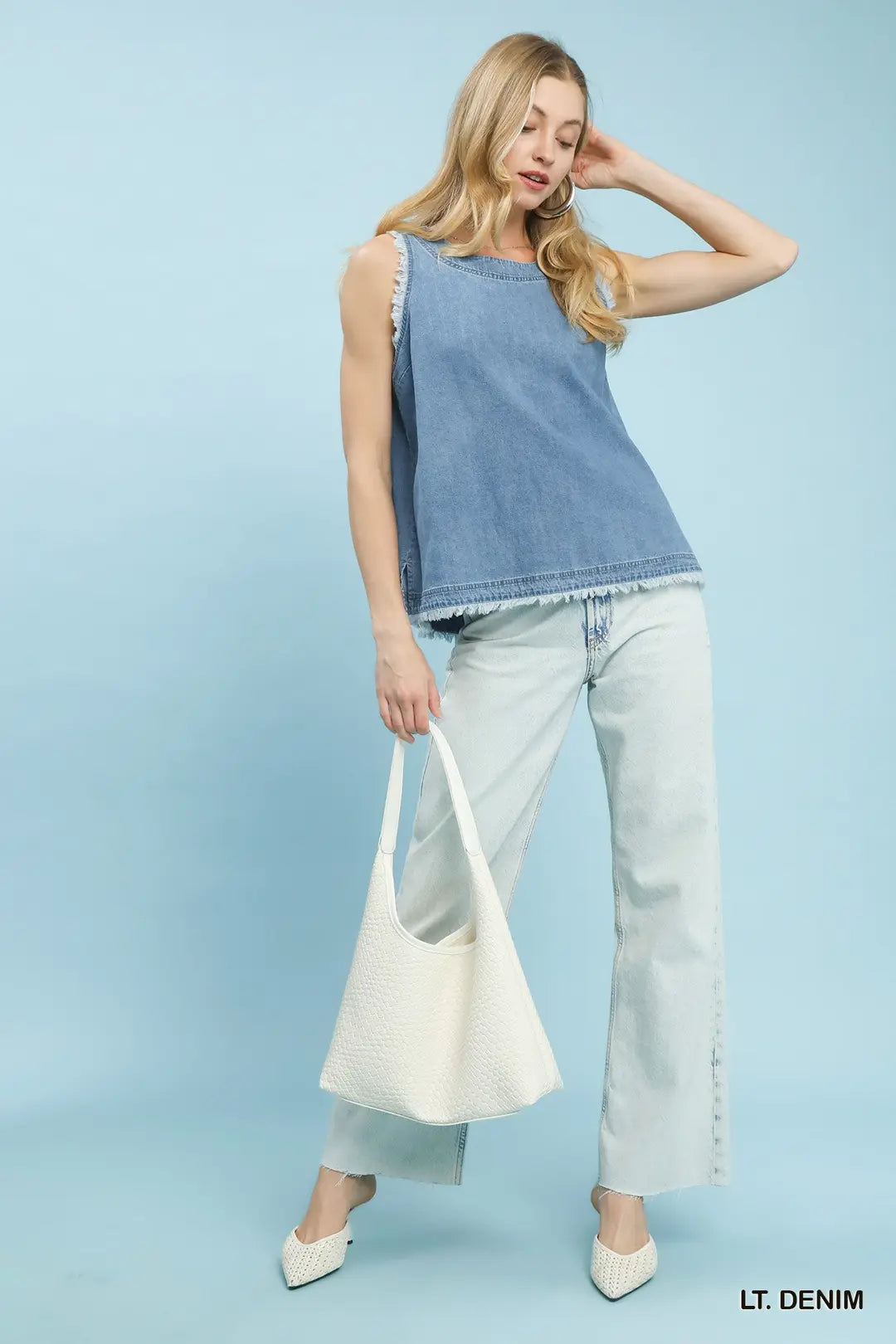 Denim Sleeveless Fringe Hem Top