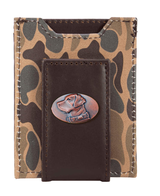 Lab Men's Magnetic Front Pocket Old School Camo Leather Wallet.: Brown/Tan Camo