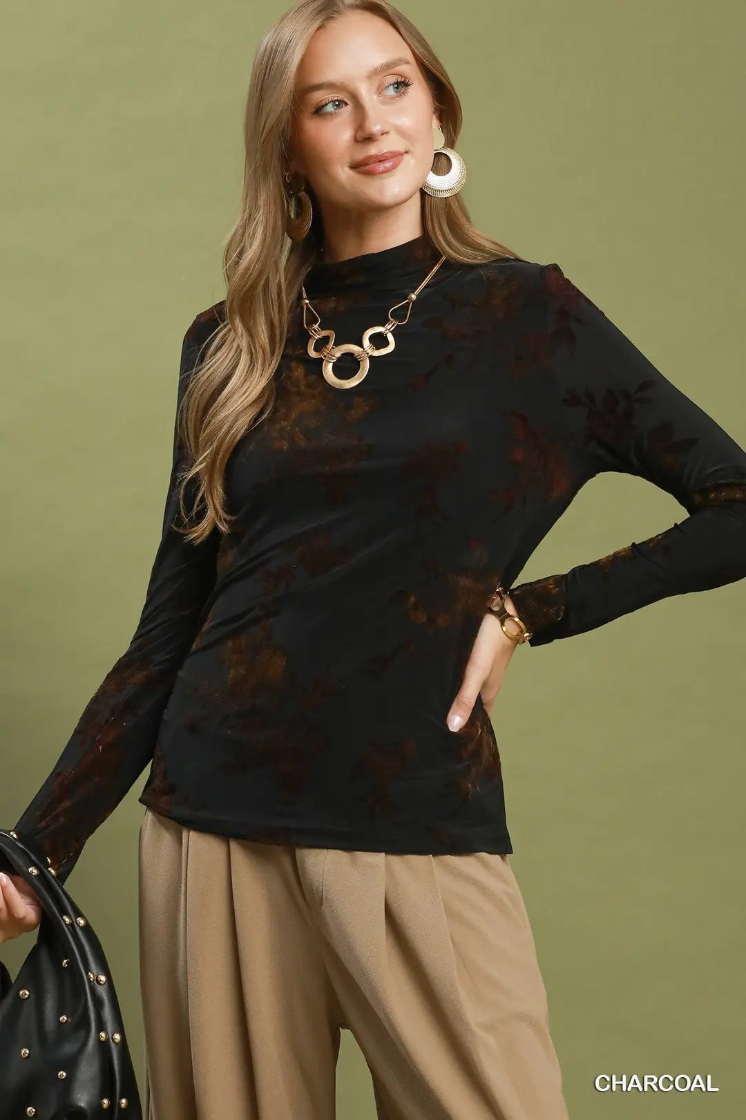 Mock Neck Velvet Top