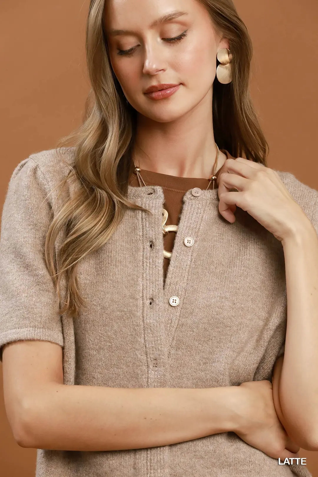 Knit Short Sleeve Button Down Cardigan Top