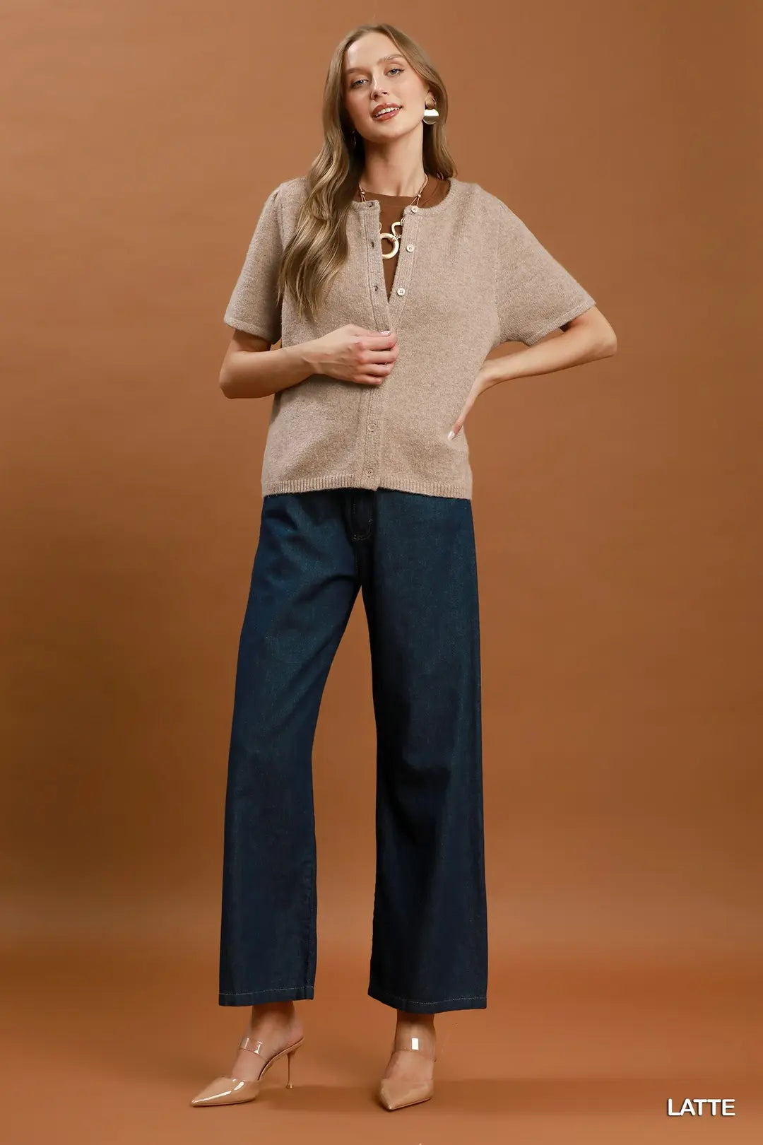 Knit Short Sleeve Button Down Cardigan Top