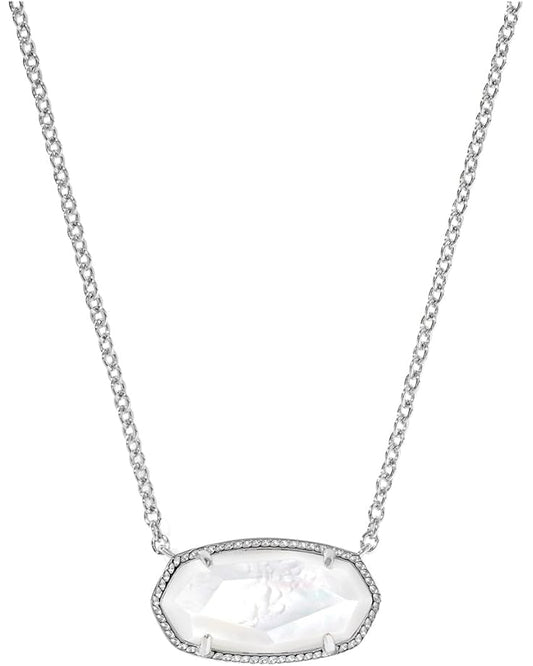 Elisa Statement Short Pendant Necklace Silver Ivory Mother Of Pearl