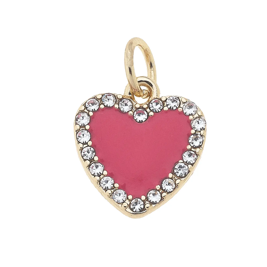 Pave Enamel Heart Charm in Fuchsia