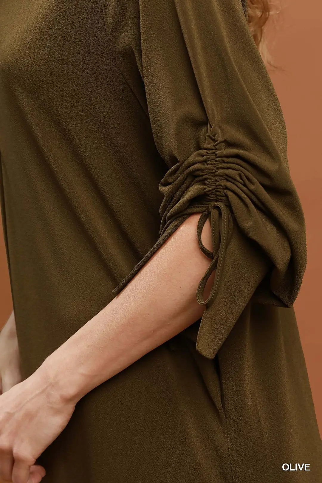 Ruched Sleeve Button Front Midi Dress