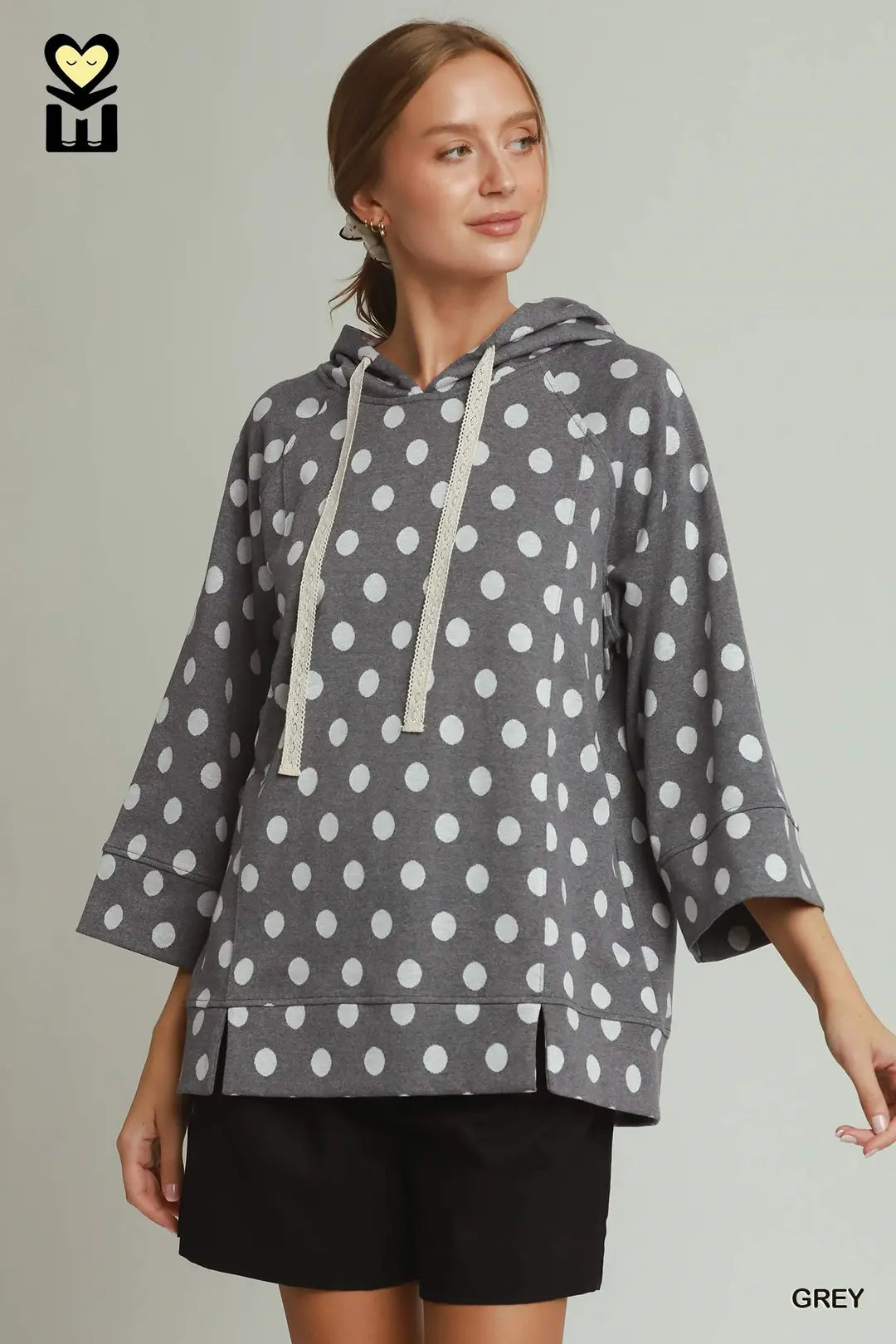 Polka Dot Printed Hoodie Tunic Top