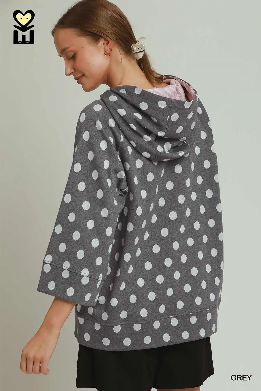 Polka Dot Printed Hoodie Tunic Top