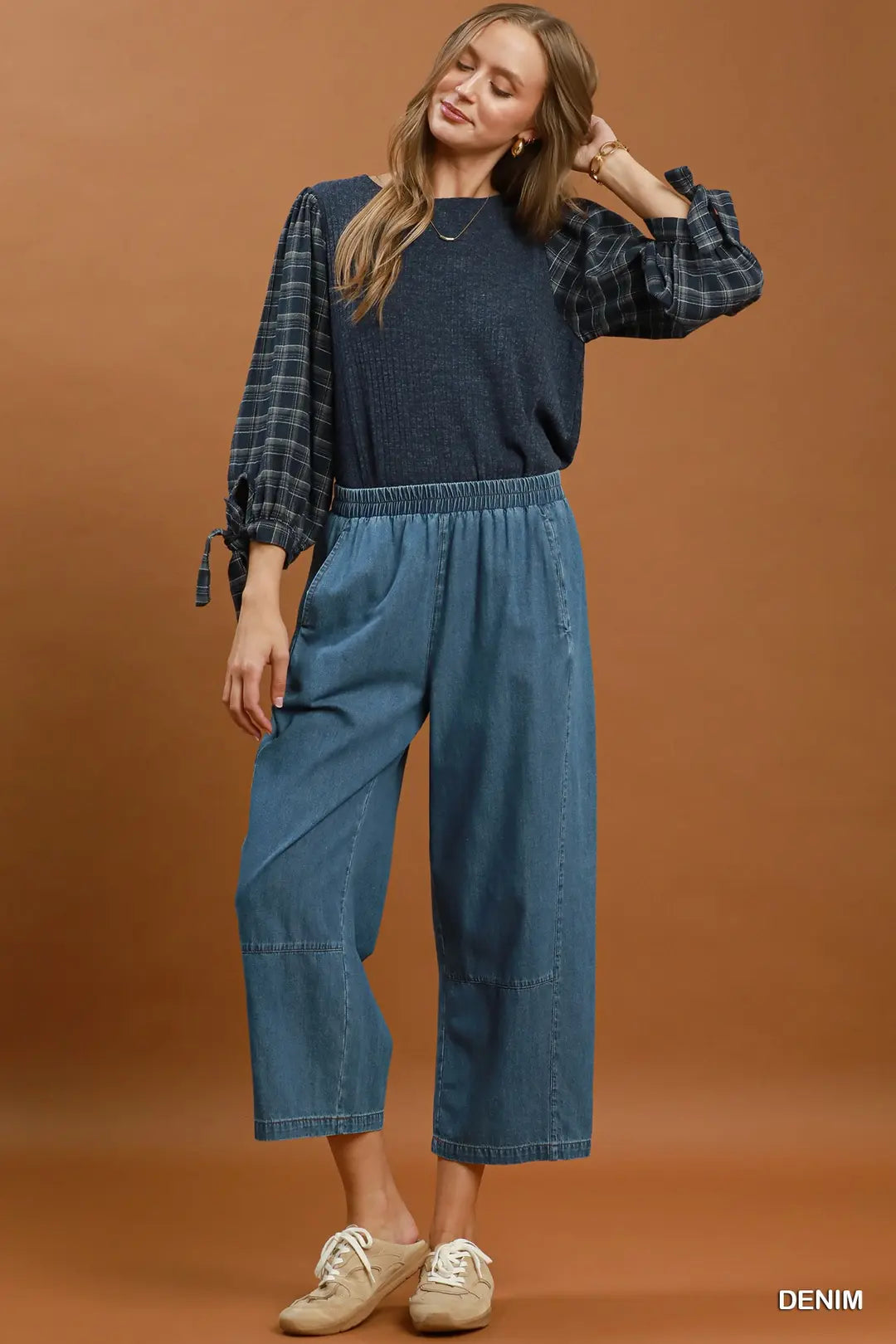Mineral Washed Wide Leg Pull-On Pants
