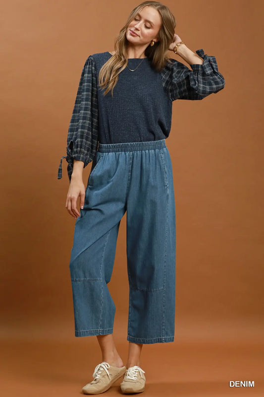 Mineral Washed Wide Leg Pull-On Pants