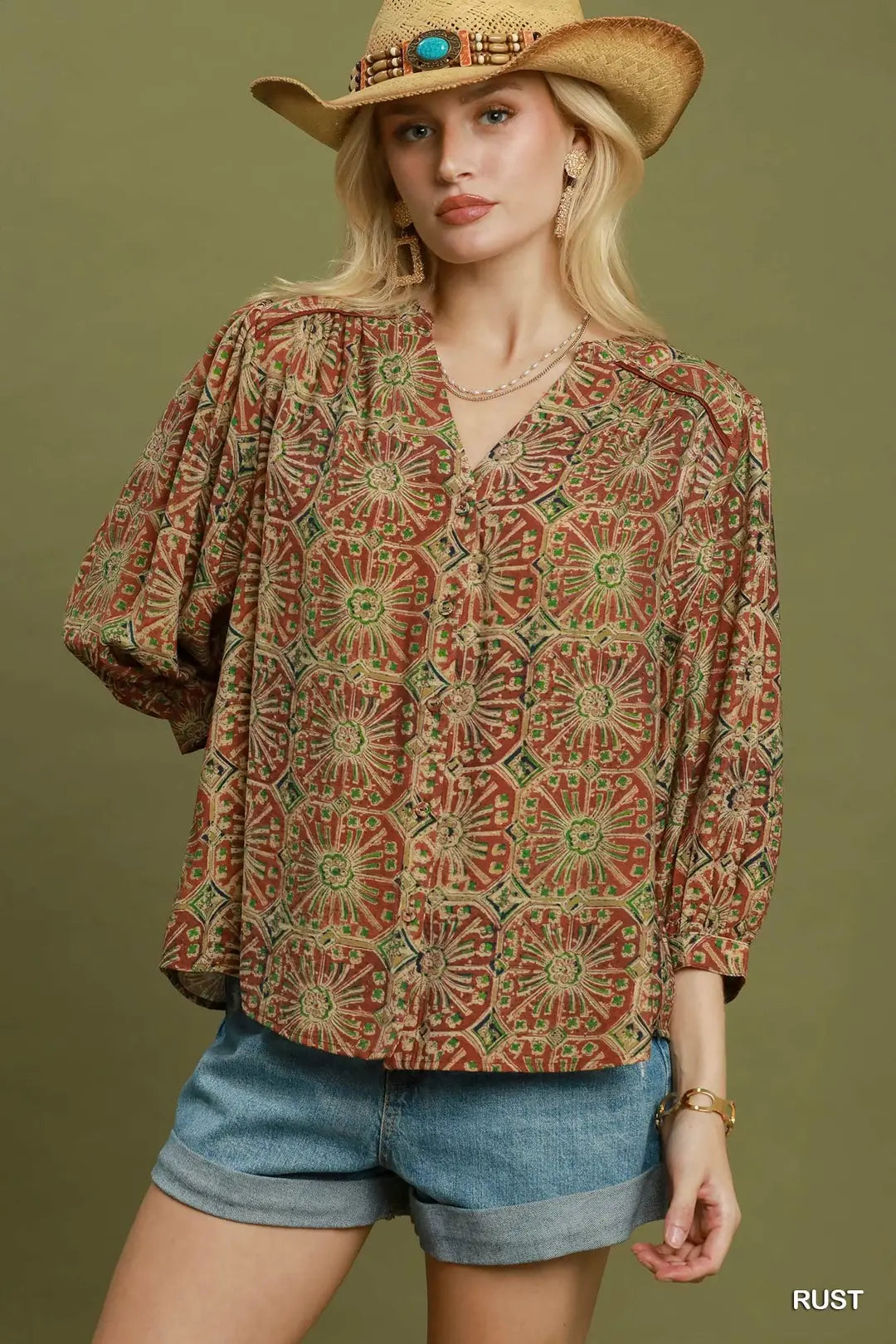 Abstract Print Button-Front Blouse