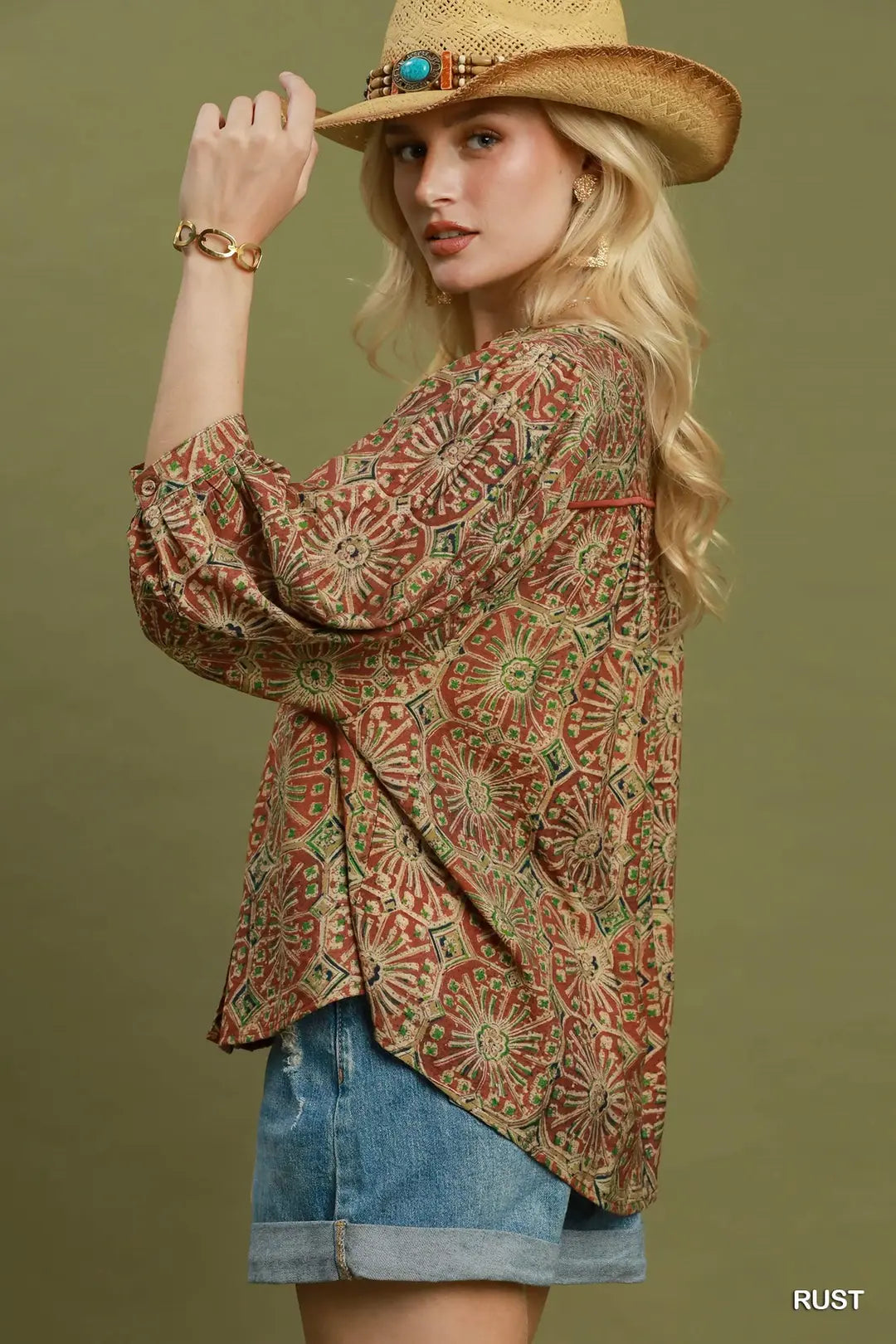 Abstract Print Button-Front Blouse
