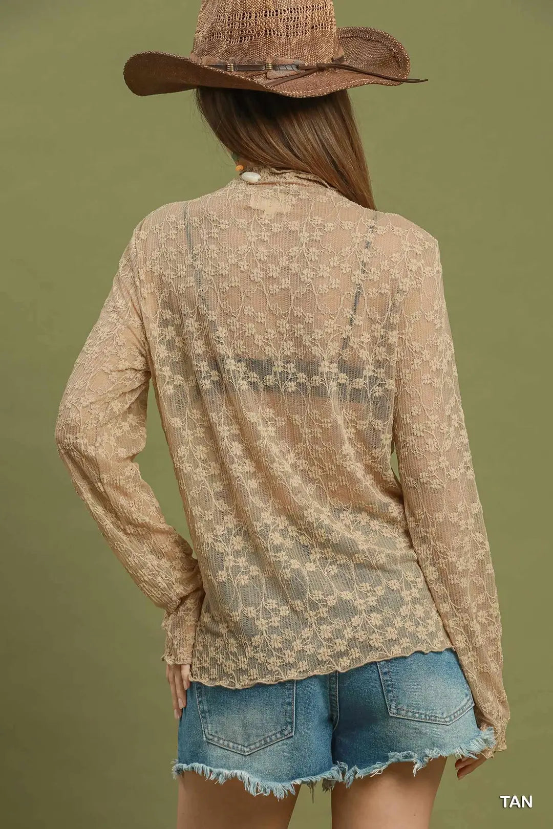 Lace Long-Sleeve Top in Tan