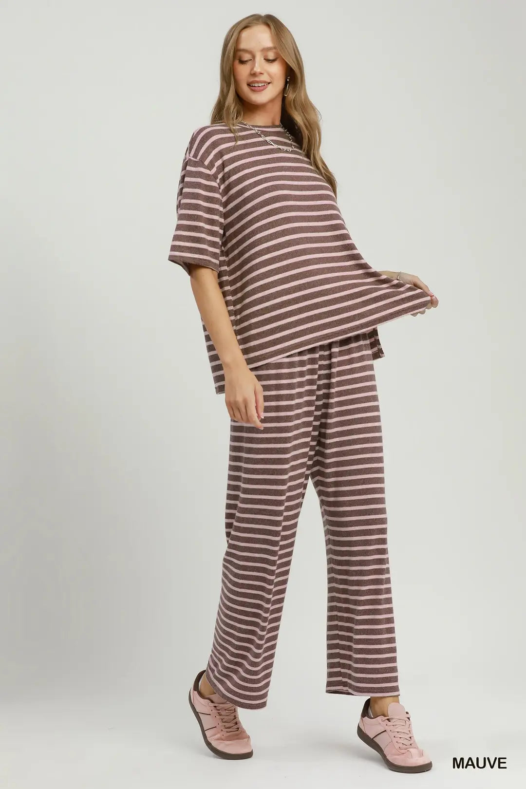 Striped Relaxed Knit Set Mauve