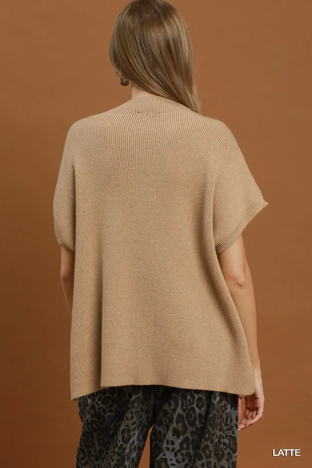 Mock Neck Short Sleeve Sweater Top Latte