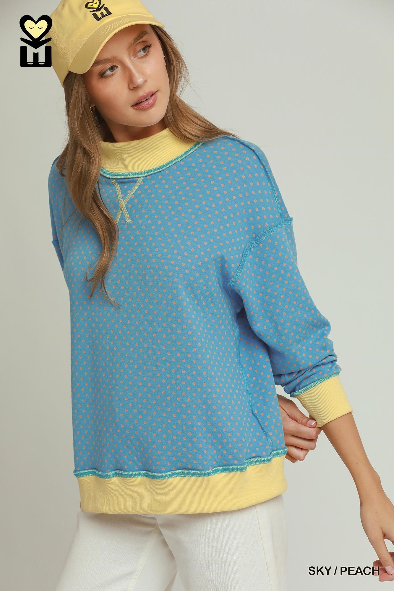 Reversible Stripe and Polka Dot Mock Neck Top